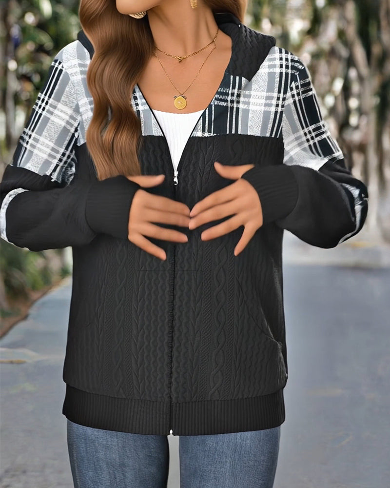 Isabella™ - Rutig Huvjacka med Dragkedja