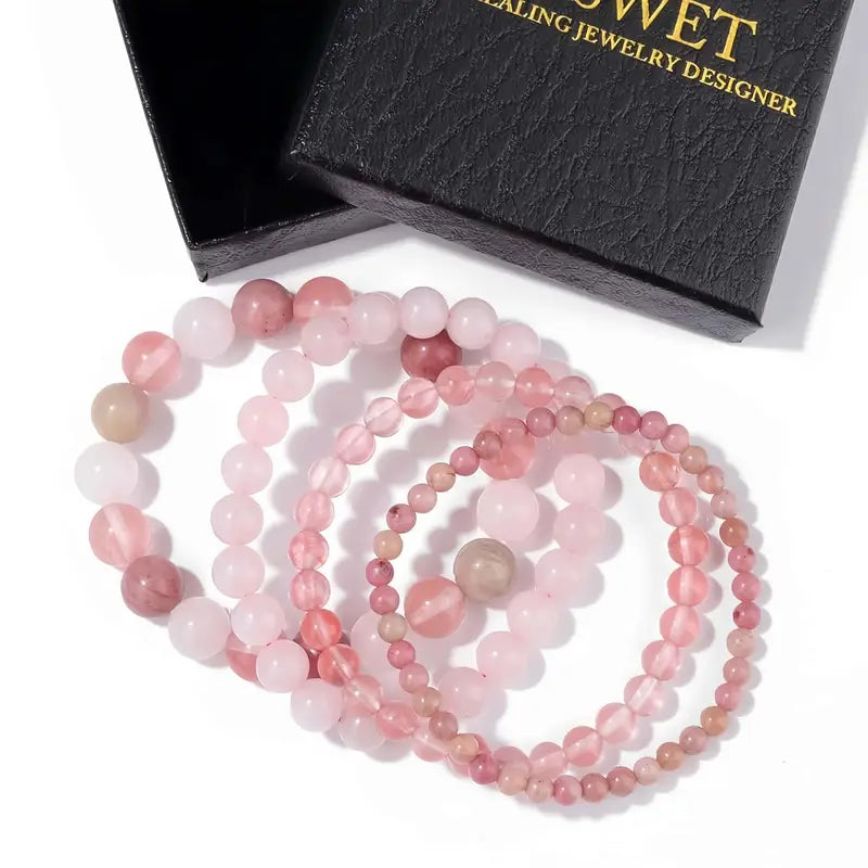 Rosa Stenarmband Set | Tillsammans mot Bröstcancer