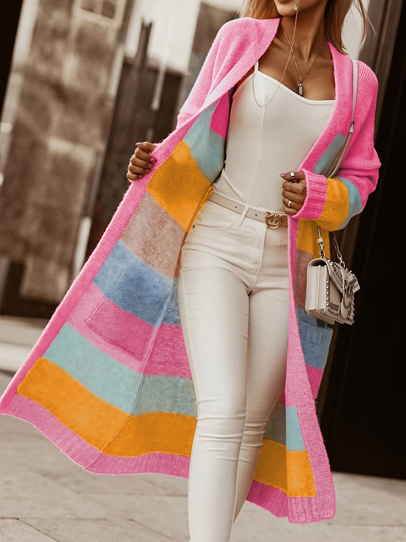 Alros™ - Pastellrandig Stickad Cardigan