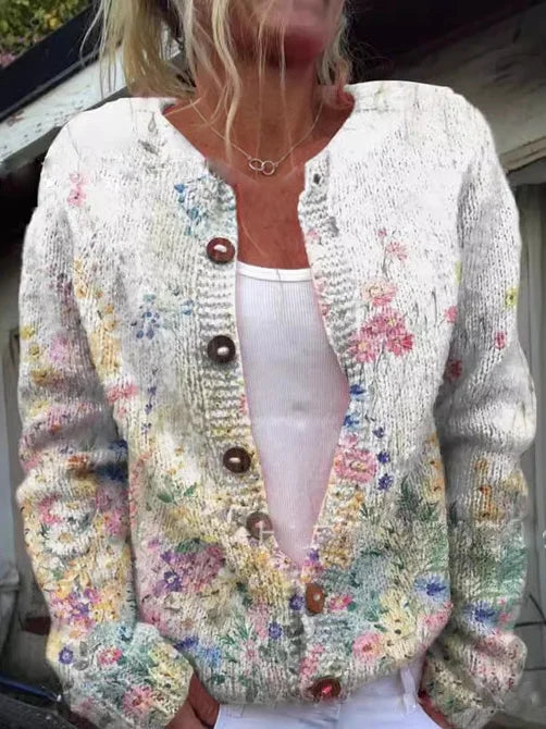 Annelie™ - Blommig Stickad Kofta
