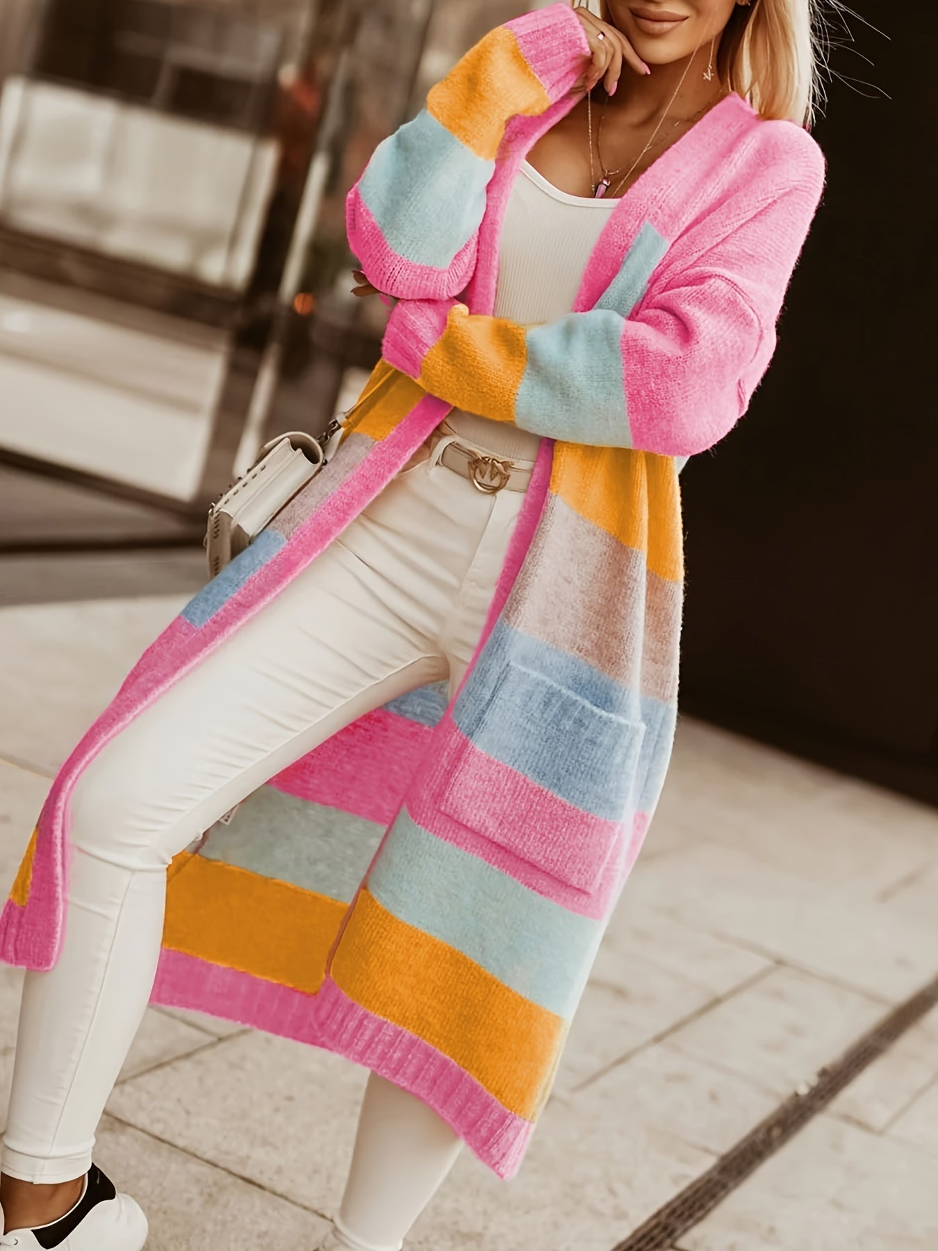 Alros™ - Pastellrandig Stickad Cardigan