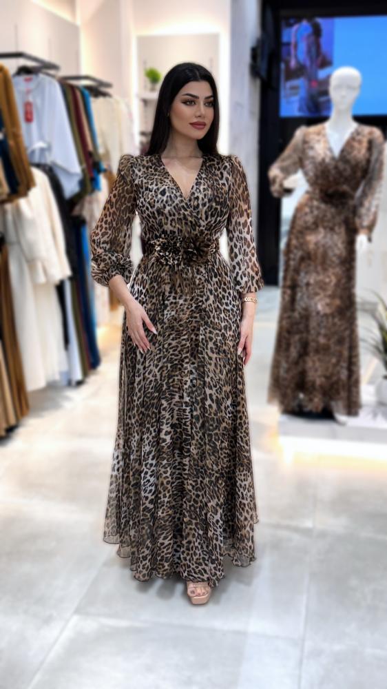 Camila™ - Elegant Leopard V-ringad Klänning