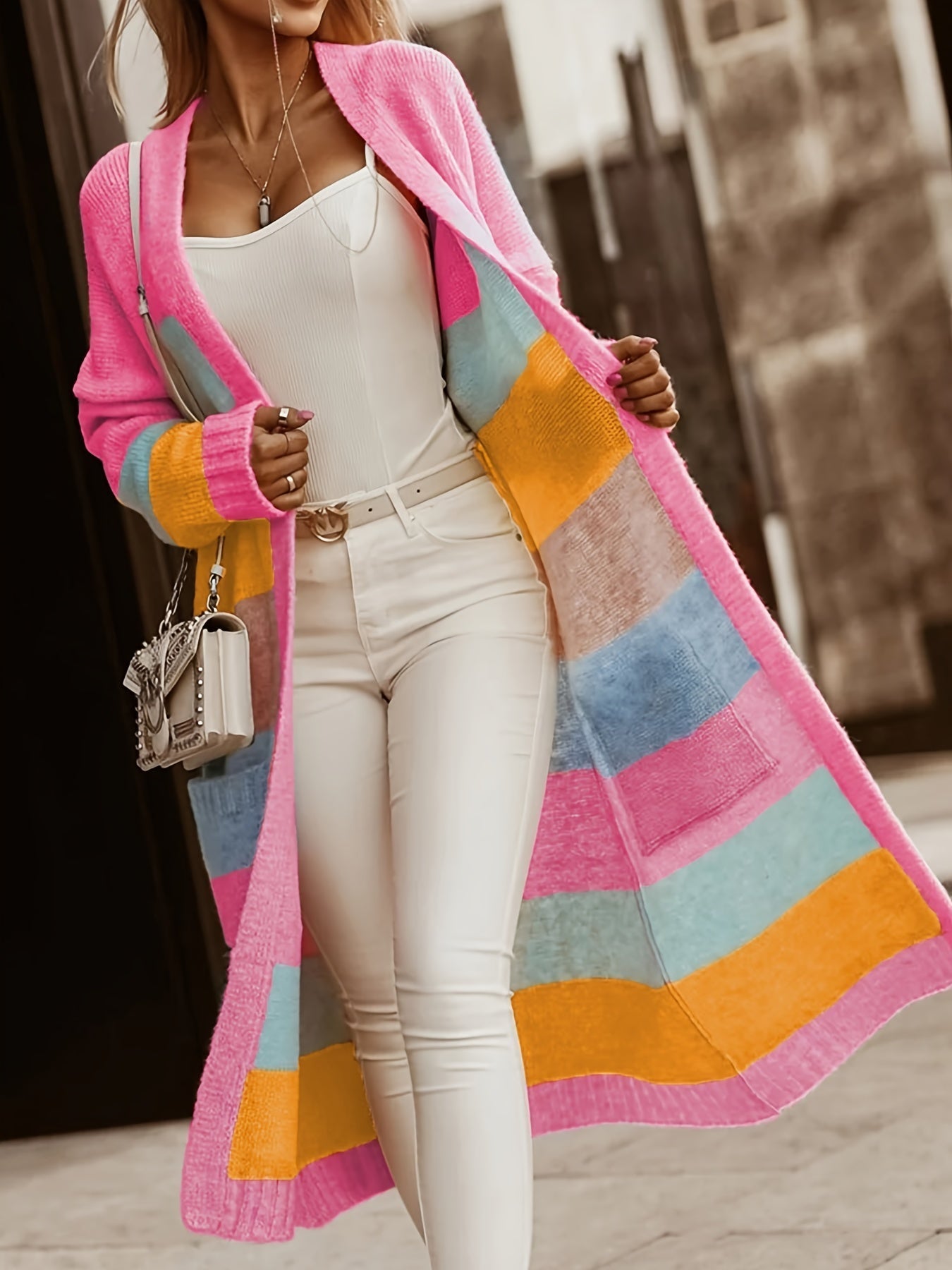Alros™ - Pastellrandig Stickad Cardigan