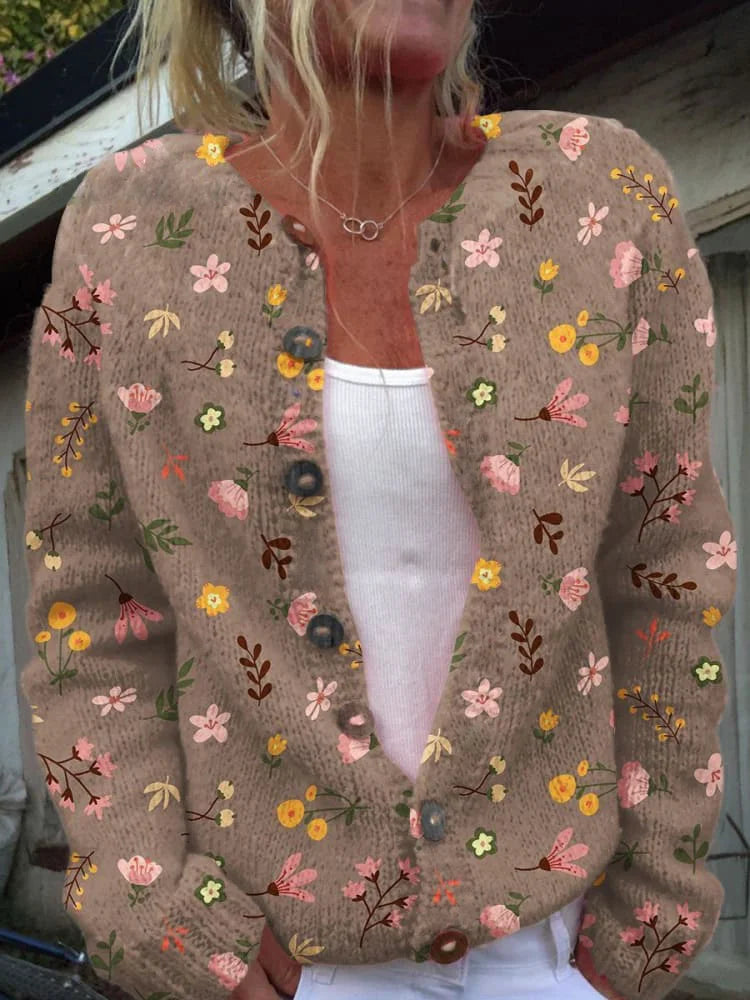 Annelie™ - Blommig Stickad Kofta
