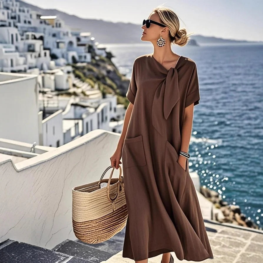 Geraline™ – Kvinnors Kortärmad Fickklänning Maxi