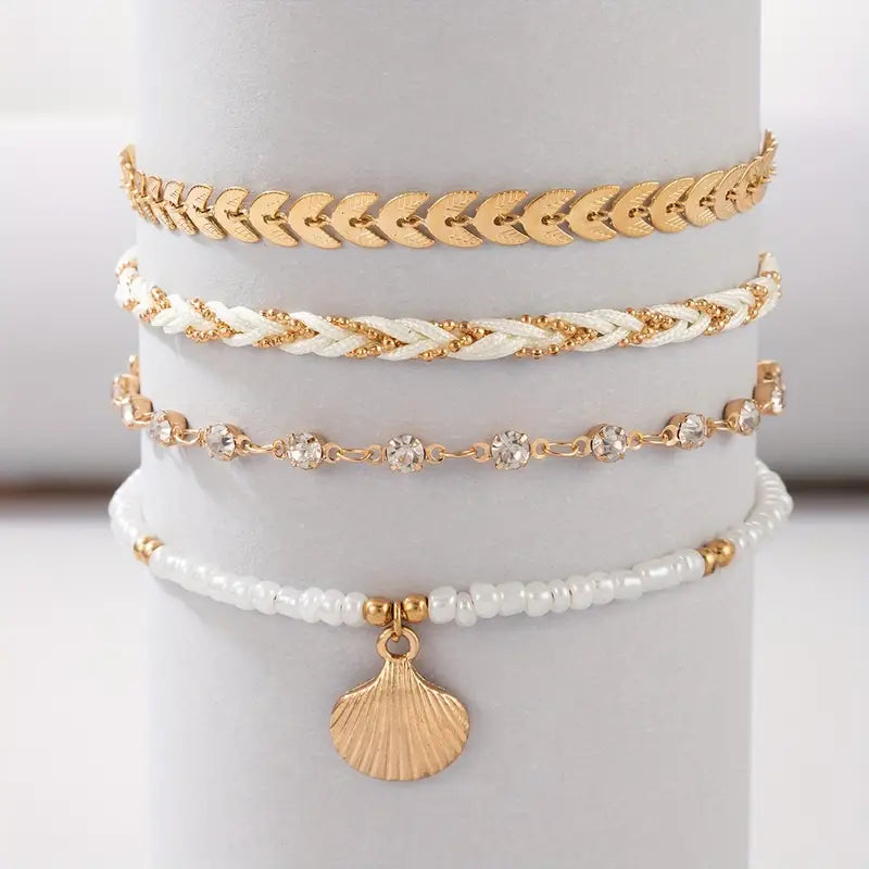 4-delade Puka Snäckskal Armband | Tillsammans mot Bröstcancer