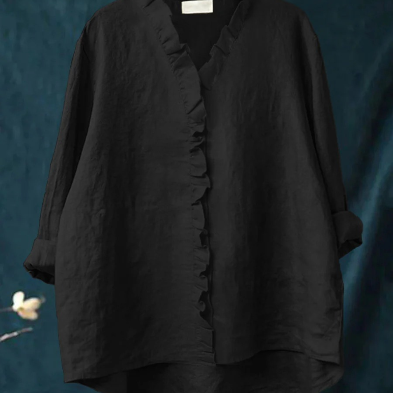 Elin™ - Linneblus med Volanger för Dam