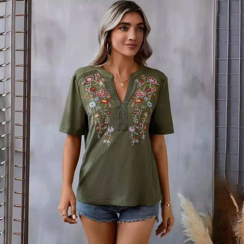 Alita™ – Broderad blommig skjorta för kvinnor