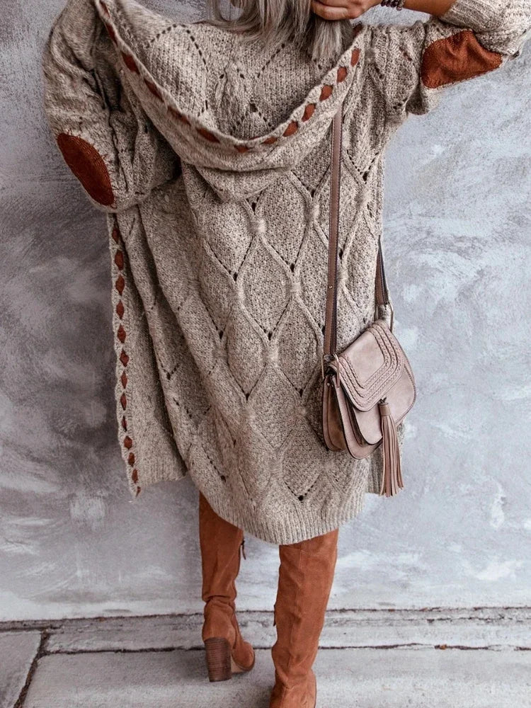 Amalia™ - Vintage Stickad Kofta med Huva