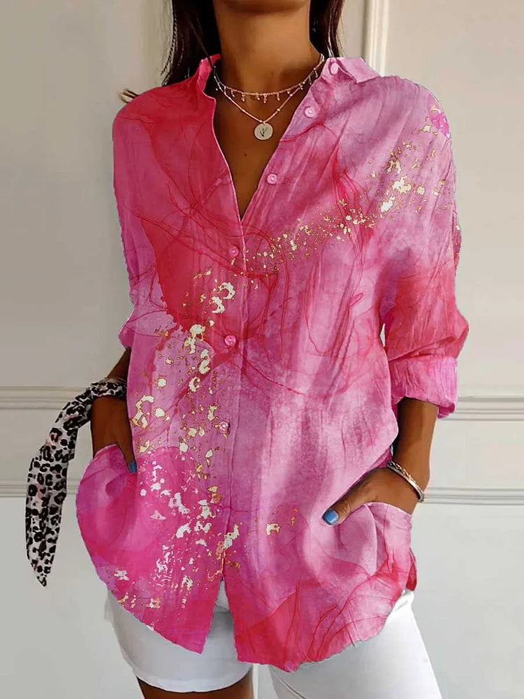 Mönstrad Långärmad Skjorta | Tillsammans mot Bröstcancer