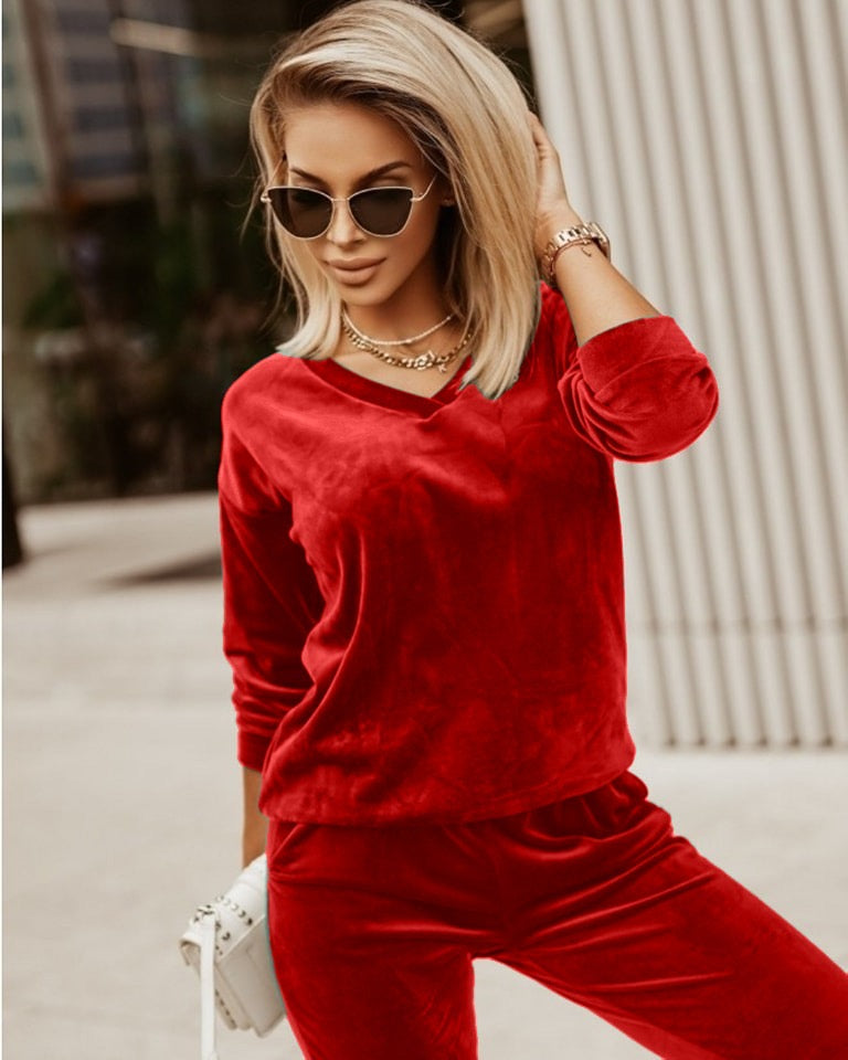 Adriana™ - Sammet Långärmad Byxset