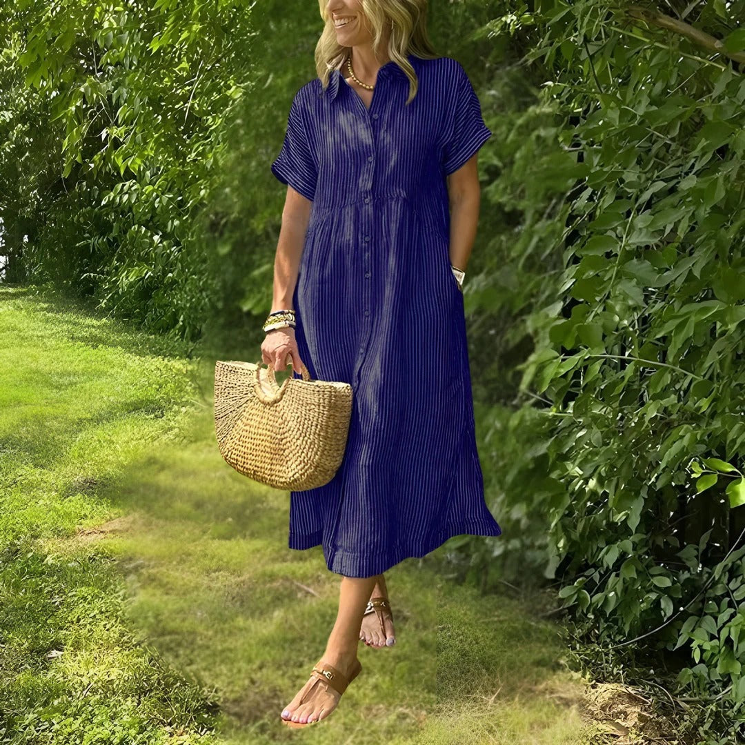 Tyra™ - Randig Skjortklänning