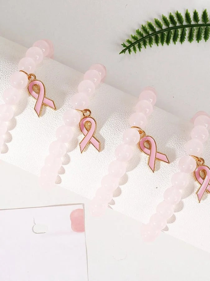 Pärl Rosa Band Armband | Tillsammans Mot Bröstcancer