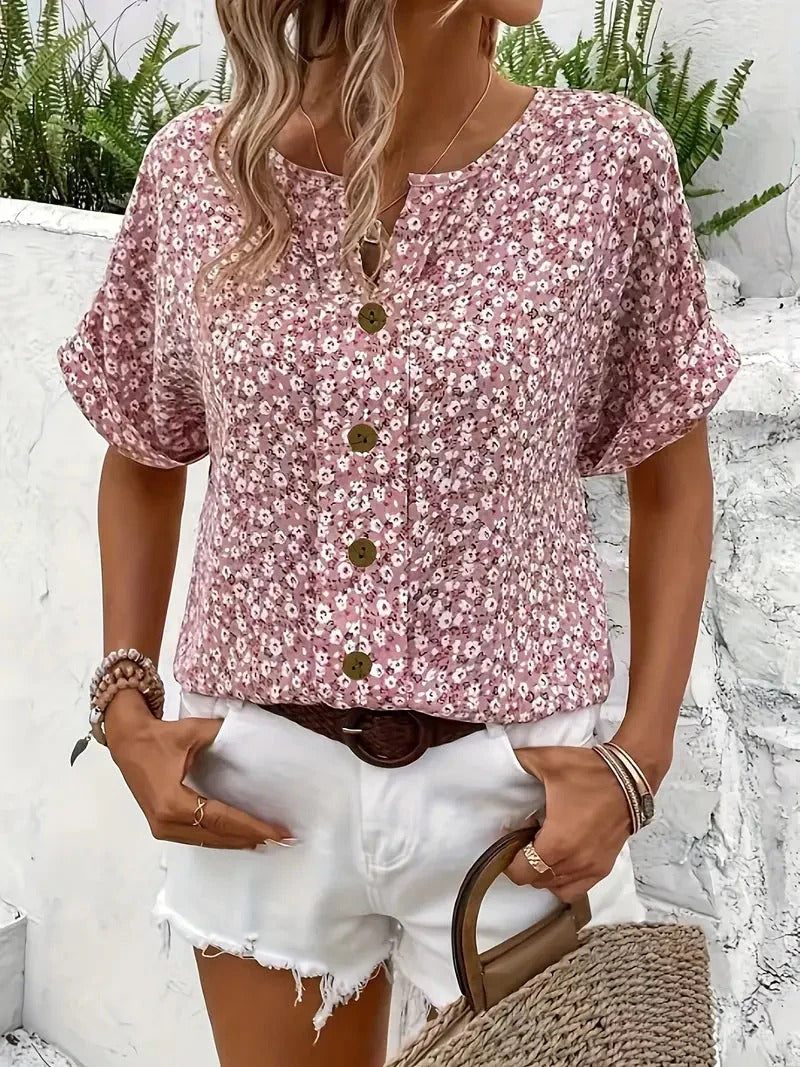 Zelma™ - Blommig V-ringad Blus