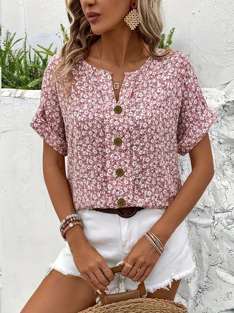Zelma™ - Blommig V-ringad Blus