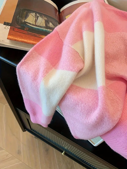 Rutig Stickad Tröja | Tillsammans mot Bröstcancer