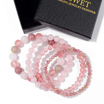 Rosa Stenarmband Set | Tillsammans mot Bröstcancer