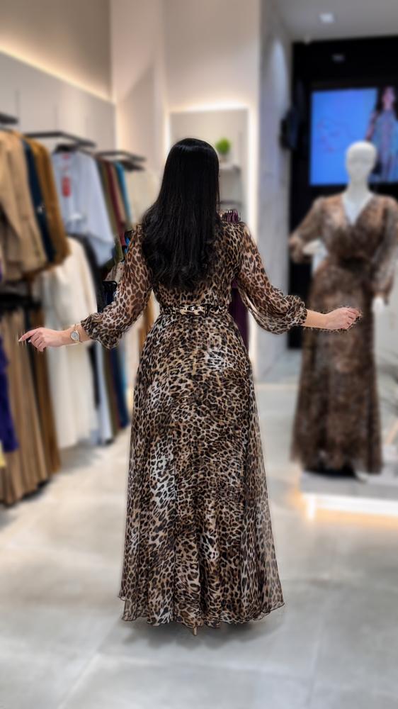 Camila™ - Elegant Leopard V-ringad Klänning