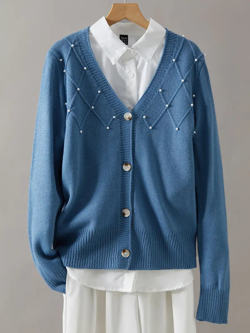 Pink™ – Stickad Kofta med Pärlknappar