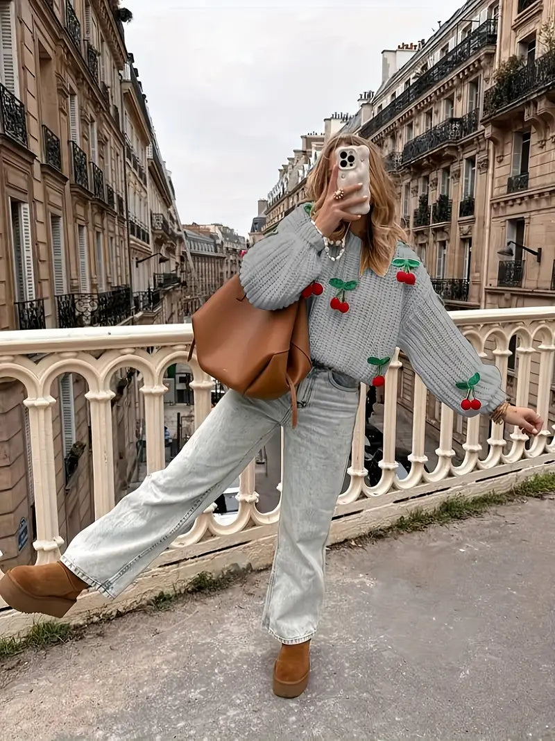 Körsbärsmönstrad Tröja | Tillsammans mot Bröstcancer