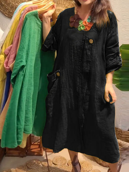 Sharlene™ – Lös Klänning med Fickor för Dam