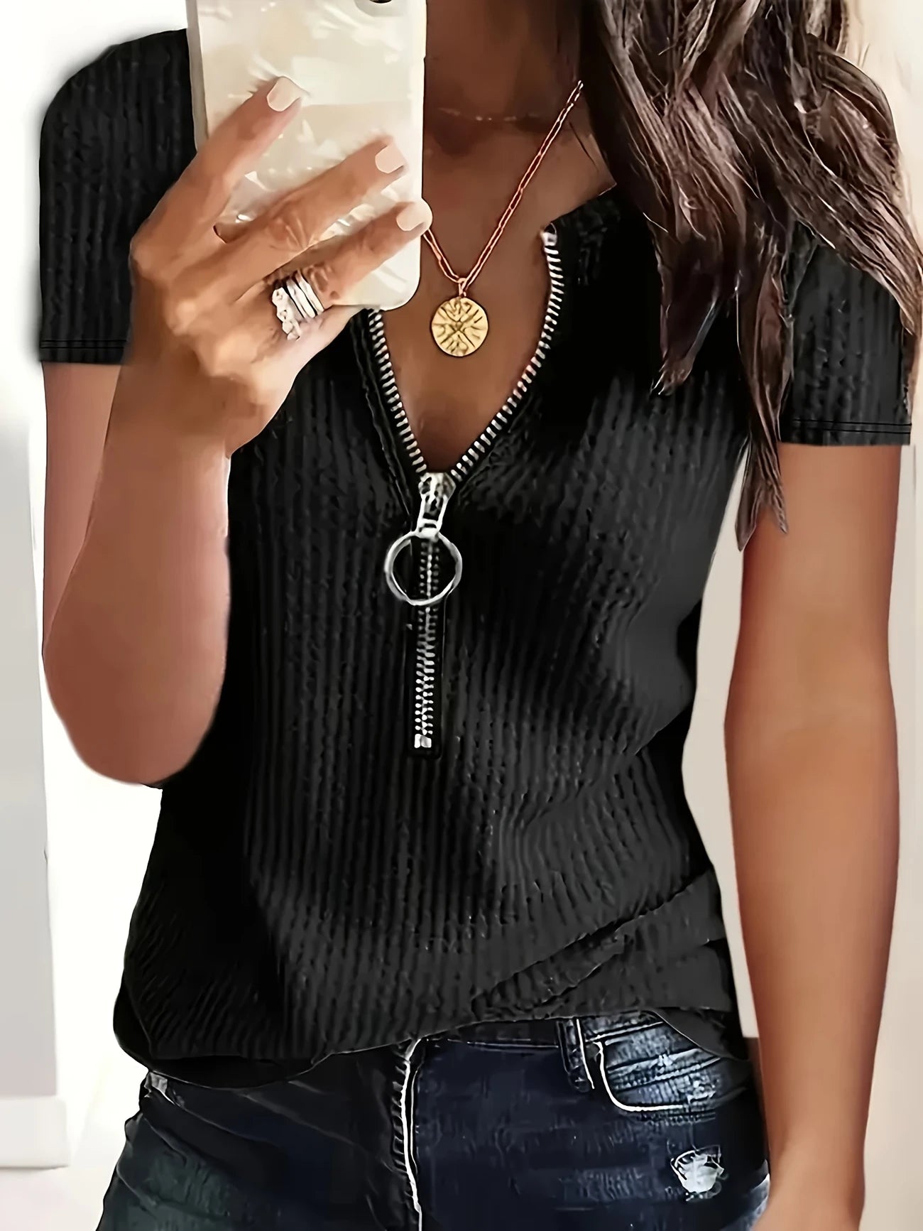 Thea™ – T-shirt med Halv Dragkedja för Dam
