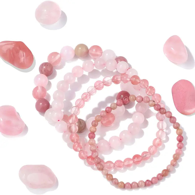 Rosa Stenarmband Set | Tillsammans mot Bröstcancer