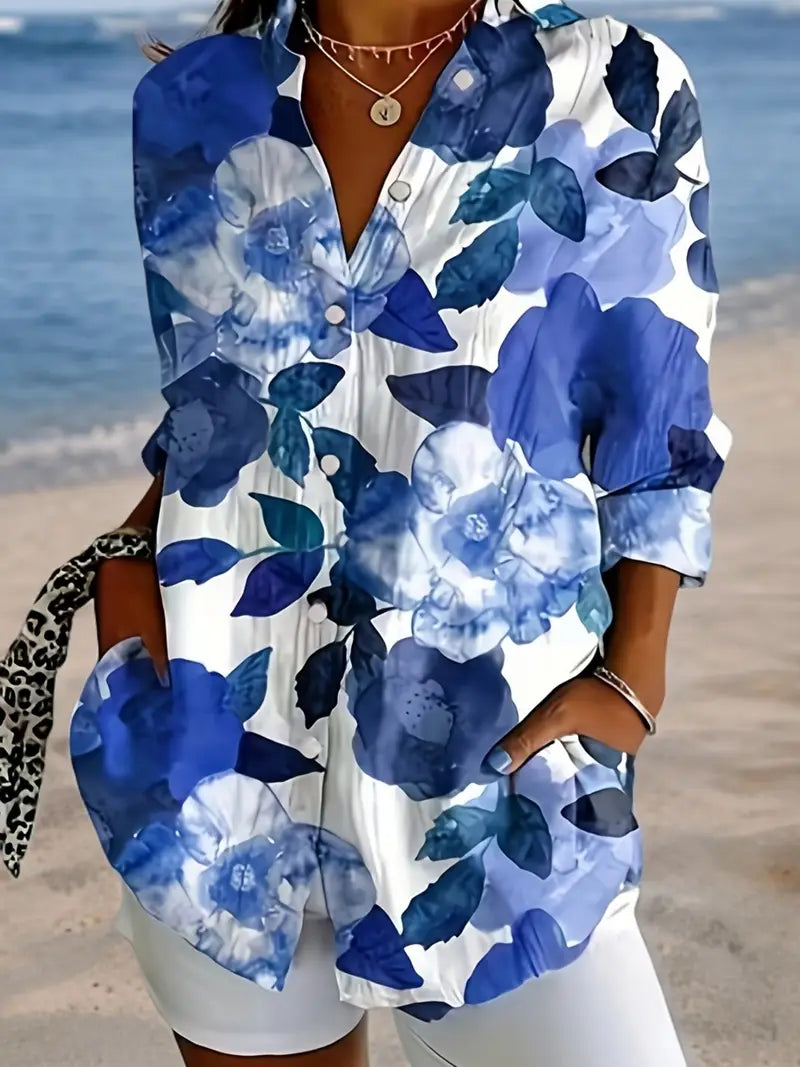 Berit™ – Blommig Blus med Krage