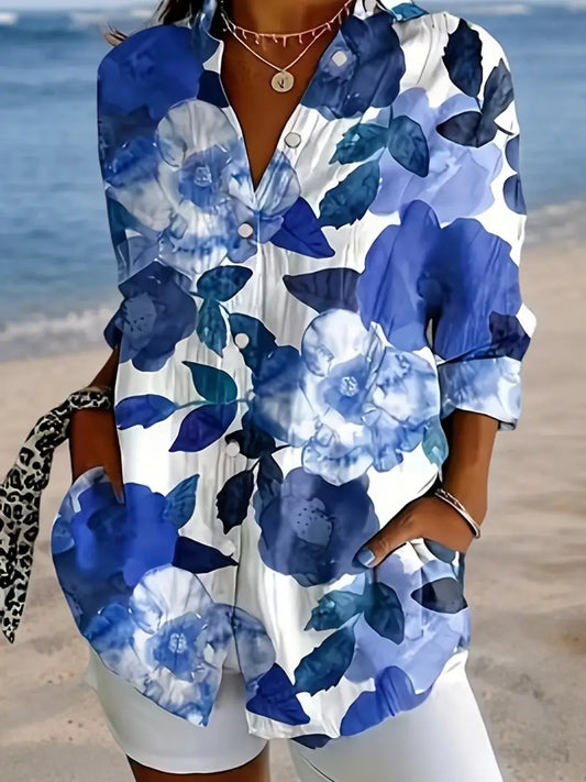 Berit™ – Blommig Blus med Krage