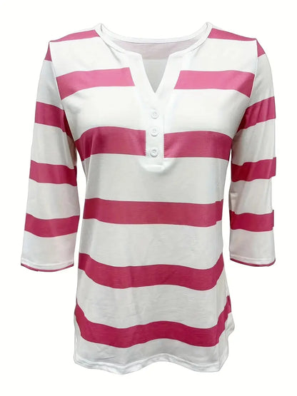 Lovisa™– Randig T-shirt med V-ringning för Dam