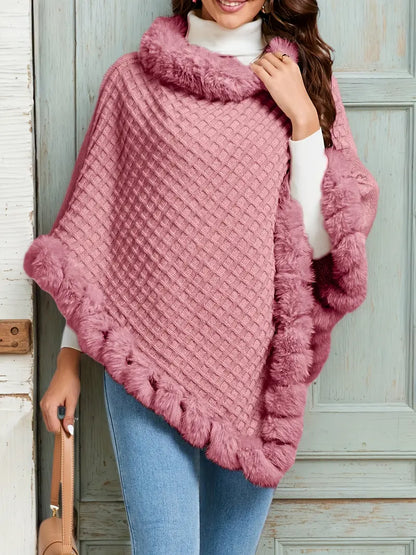 Pälskrage Våfflad Poncho | Tillsammans mot Bröstcancer