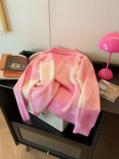 Rutig Stickad Tröja | Tillsammans mot Bröstcancer