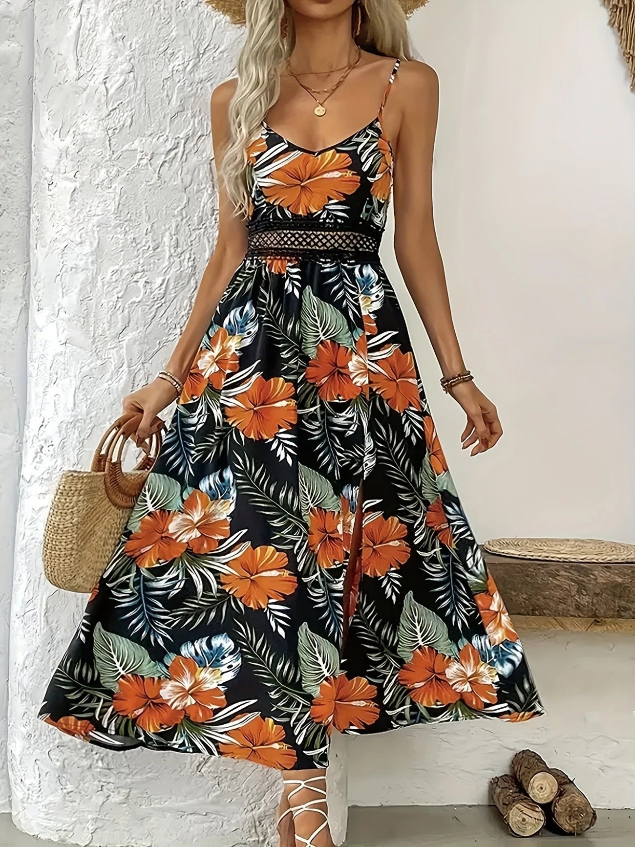 Carina™ -Blommig maxiklänning med V-ringning