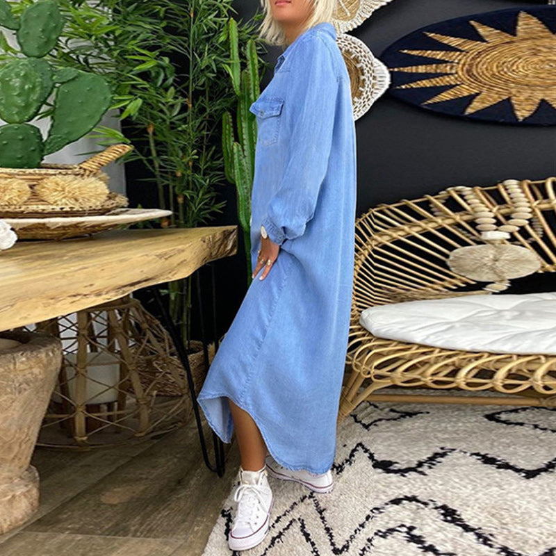 Lina™ - Långärmad Denim Maxiklänning