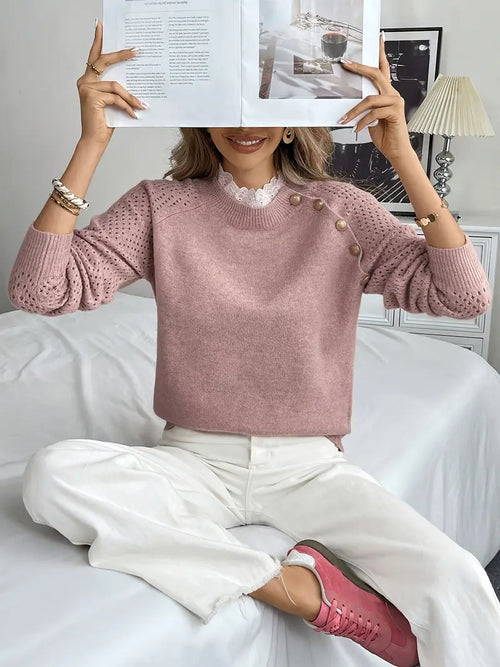 Spets Rundhalsad Tröja | Tillsammans mot Bröstcancer