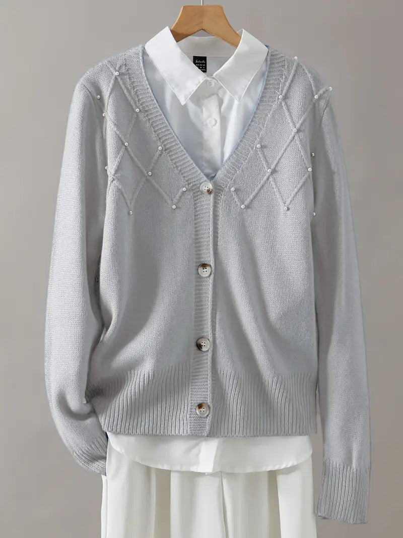 Pink™ – Stickad Kofta med Pärlknappar