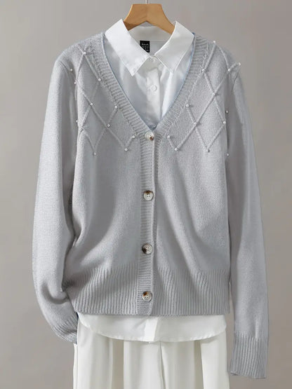 Pink™ – Stickad Kofta med Pärlknappar