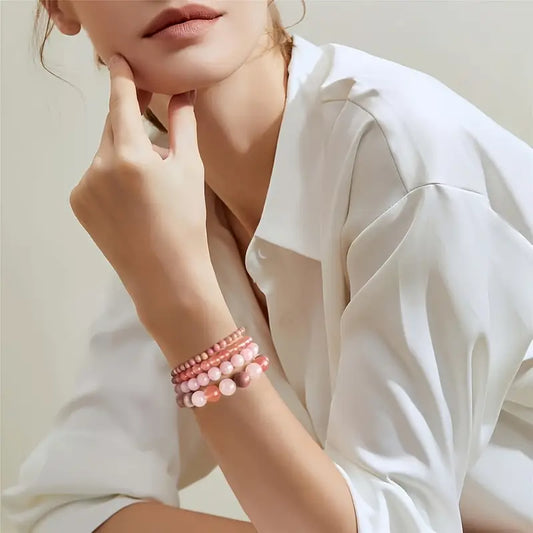 Rosa Stenarmband Set | Tillsammans mot Bröstcancer