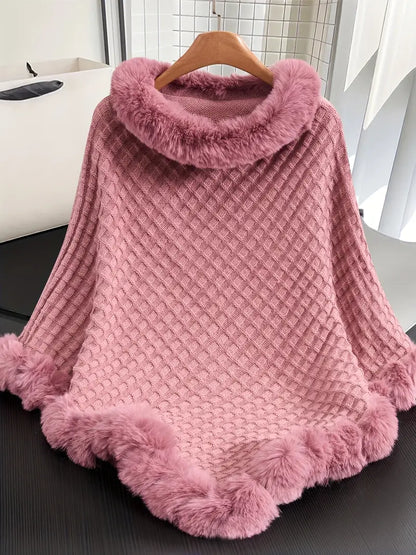 Pälskrage Våfflad Poncho | Tillsammans mot Bröstcancer