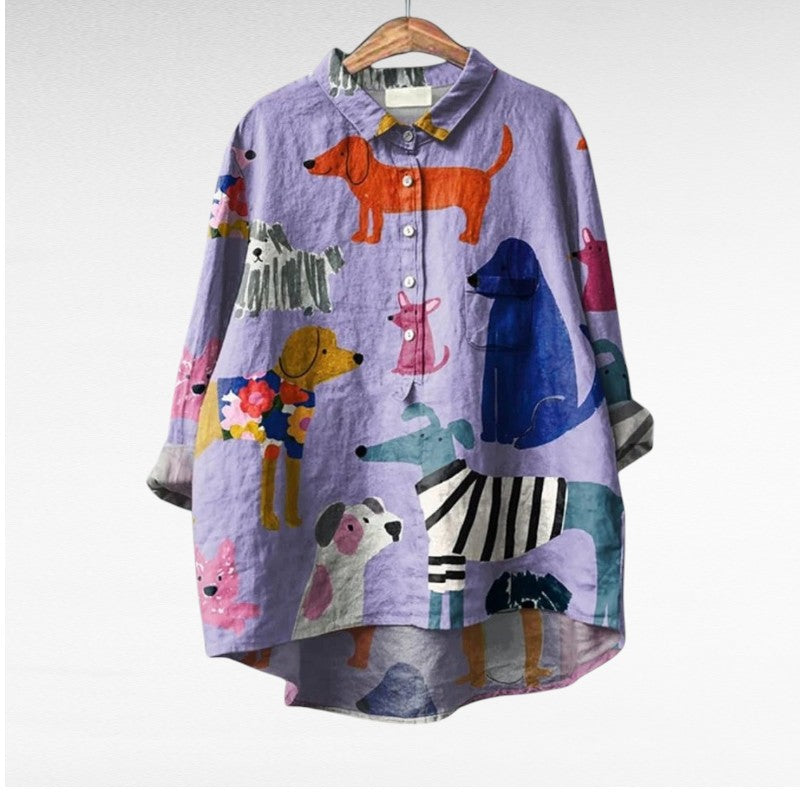 Nerida™ – Blus med Hundmönster