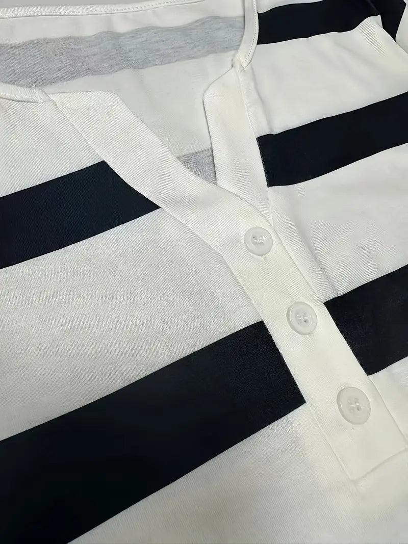 Lovisa™– Randig T-shirt med V-ringning för Dam