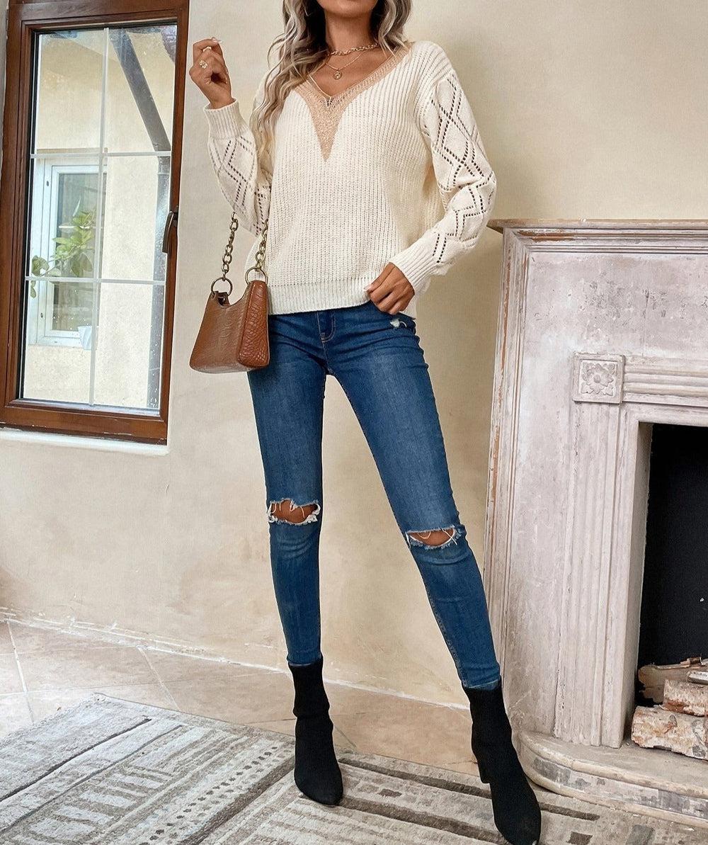 Marjolein™ - V-ringad Stickad Tröja