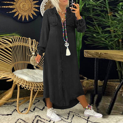 Lina™ - Långärmad Denim Maxiklänning