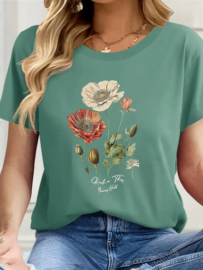 Tanja™ - Blommig T-shirt med Kort Ärm för Dam