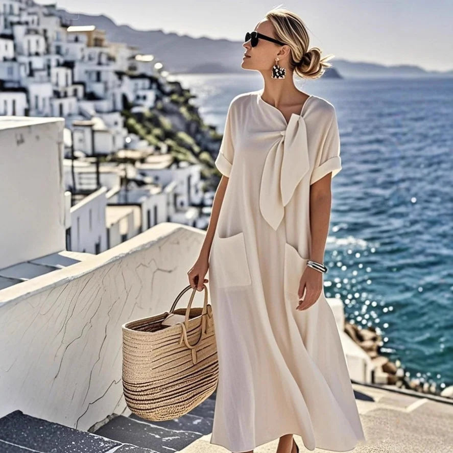 Geraline™ – Kvinnors Kortärmad Fickklänning Maxi