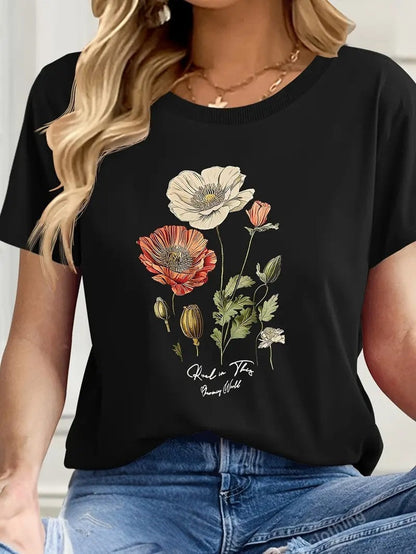 Tanja™ - Blommig T-shirt med Kort Ärm för Dam