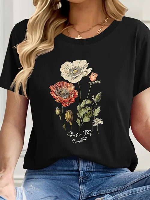 Tanja™ - Blommig T-shirt med Kort Ärm för Dam