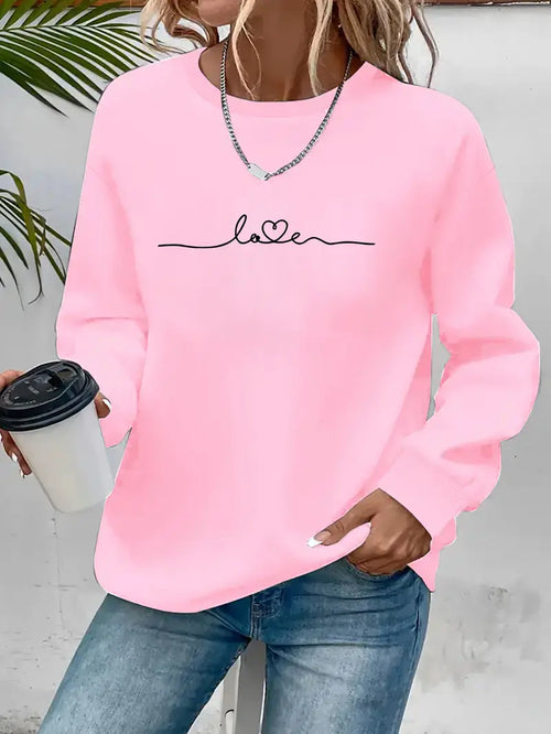 Casual Kärlekstryckt Sweatshirt | Tillsammans mot Bröstcancer