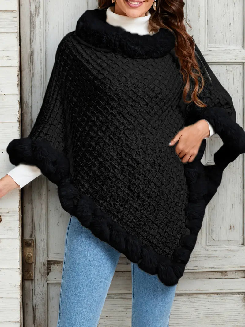 Pälskrage Våfflad Poncho | Tillsammans mot Bröstcancer