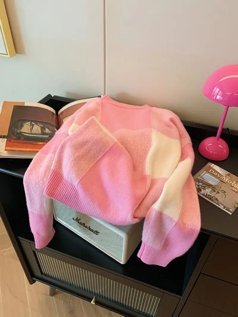 Rutig Stickad Tröja | Tillsammans mot Bröstcancer